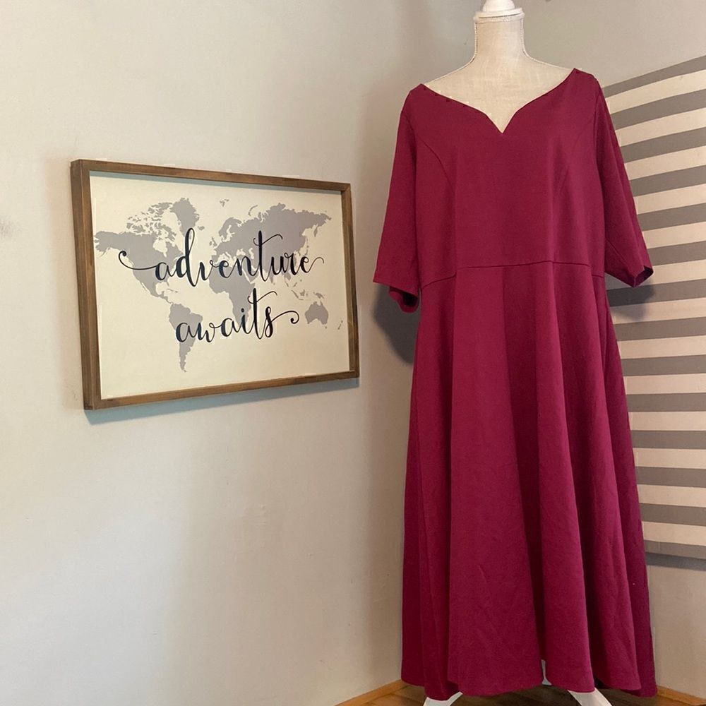 City Chic Deep Fuchsia Cute Girl Elbow Sleeve Dress with Pockets Size XXL / 24
